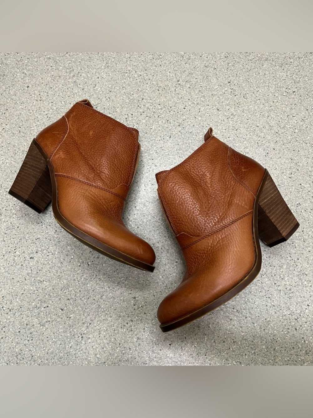 Lucky Brand Ehllen Tan Leather Block Heel Boots Size 7